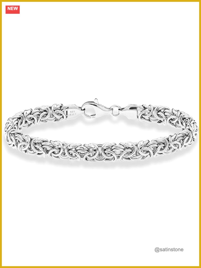Handmade Italian 925 Sterling Silver Byzantine Link Bracelet Women